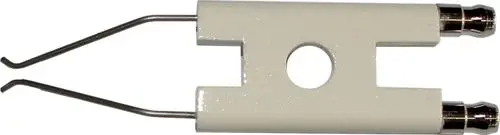 Elektrodenblock mit zwei abgewinkelten Metallzungen, leuchtend weiß, zur Verwendung in Wolf Elco-Blaubrennern.